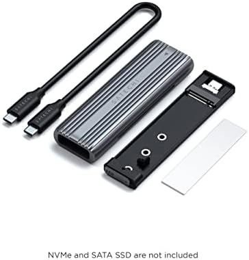 Satechi USB-C Aluminum M.2 SSD Enclosure: Tool-Free Design, 10 Gbps Data Transfer, Compatible with NVMe/SATA SSDs up to 4 TB, Enhanced Portability and Performance for On-the-Go Professionals