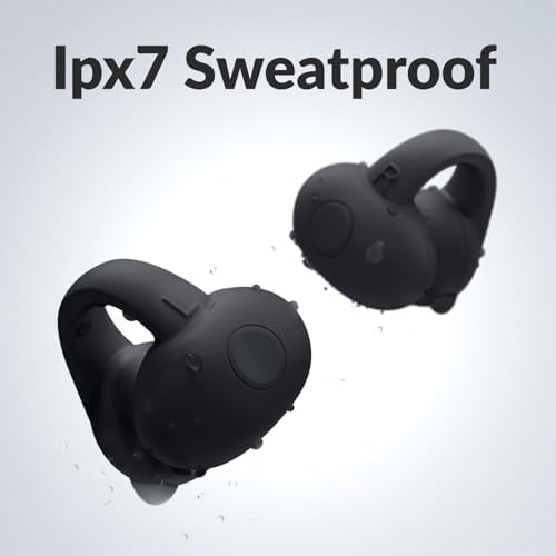 Q7 Open-Ear Bluetooth 5.3 Earbuds – Ultra-Lightweight Design for Maximum Comfort, Deep Bass with DT 6.0 Technology, Extended 34-Hour Battery Life, Quick USB-C Recharge – Ideal for Active Lifestyles and Seamless Connectivity in Black