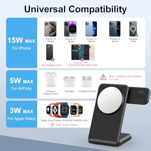 Ultimate 3-in-1 Magnetic Wireless Charging Hub for Apple Devices – Seamless Fast Charge for i Phone 15/14/13/12, Apple Watch Ultra/SE/9/2, and Air Pods Pro/3/2 with 20 W PD Adapter – Sleek Black Design for Home & Office with Enhanced Compatibility and Superior Docking Efficiency