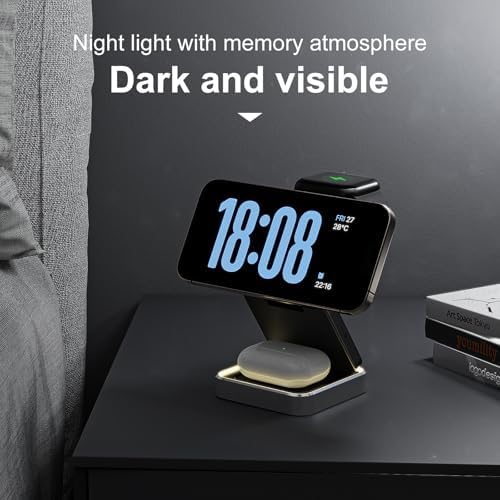 Revolutionary 2025 3-in-1 Magnetic Wireless Charging Station with Adjustable Night Light – Ultimate Portable Charger for i Phone 12-16, Apple Watch, & Air Pods – Enhanced Safety, Foldable Design, and Quick Charge Adapter Included for Seamless Device Power-Up