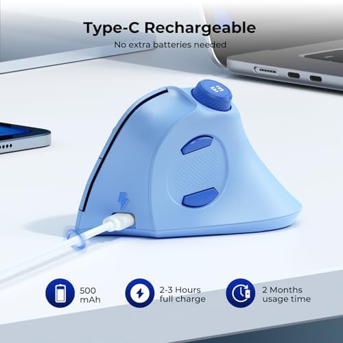 seenda Purple Ergonomic Vertical Wireless Mouse – Rechargeable Dual Bluetooth & USB Connectivity, Multi-Device Compatible with Quiet Clicks & Volume Control Knob for Windows, Mac, PC & Laptop – Comfort & Style Combined