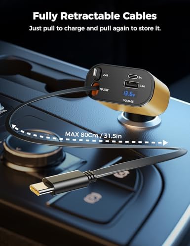 Introducing the SUPERONE 4-in-1 Retractable Fast Car Charger: Ultimate On-the-Go Charging Solution for i Phone, Galaxy & Pixel Devices – Featuring 2.6 ft Tangle-Free Cord, Enhanced USB C & Apple Compatibility, and Sleek Design for Effortless Portability. Experience lightning-fast charging to keep your devices powered during road trips or daily commutes, ensuring you’re always connected. This innovative retractable charger is engineered for maximum efficiency, accommodating a wide range of smartphones including i Phone 16, 15/15 Pro Max, 14, 13, 12, 11 and popular Galaxy and Pixel models. With its compact construction and high-quality materials, this charger not only enhances your charging experience but also withstands everyday wear and tear. Elevate your mobile charging with the SUPERONE car charger – where convenience meets cutting-edge technology for busy professionals and families on the move.
