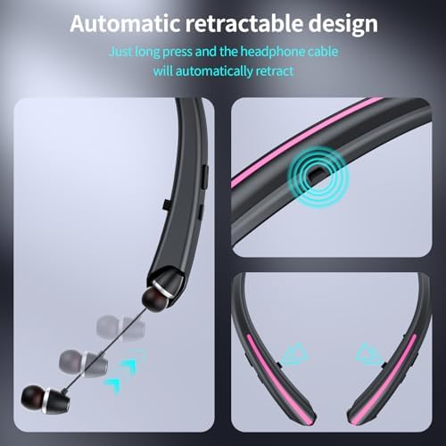 Elevate Your Active Lifestyle with Retractable Bluetooth Neckband Headphones – IPX5 Sweatproof Earbuds Featuring Noise Cancelling Technology, Vibration Alerts, and Built-in Microphone for Ultimate Hands-Free Convenience During Sports and Workouts (Black Blue) – Unmatched Performance and Compatibility for Audiophiles on the Go