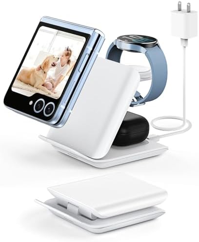 Ultimate Fast Wireless Charging Station for Samsung Galaxy Z Flip Series & Motorola Razr+ – 2-in-1 Foldable Travel Charger with PD 20 W Adapter, Sleek White Design for On-the-Go Convenience – Enhanced Speed & Compatibility for Modern Lifestyles