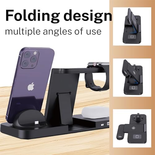 Ultimate 6-in-1 Wireless Charging Dock for i Phone 16/15/14/13, Apple Watch Series, Air Pods Pro – Super-Fast Qi-Certified Charging Station with QC3.0 Adapter for Seamless Device Compatibility and Safety Features – Perfect for Home and Travel Use