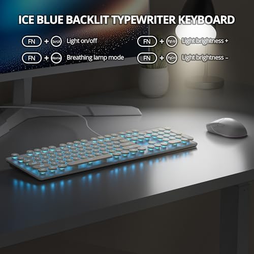 Vintage-Inspired Retro Typewriter Coffee Keyboard – Full-Size 104 Keys with LED Backlighting | Sleek & Silent Wired Membrane Design for Home & Office | Enhanced Compatibility for PC, Laptop, and Desktop Use | Elevate Your Workspace Aesthetics and Productivity