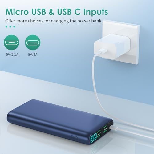 High-Capacity 38800 m Ah Portable Power Bank with LCD Display – Multi-Device Charger Featuring 5 USB Outputs and USB-C Connectivity for Fast Charging – Ideal for i Phone 16/15/14/13 Pro, Samsung Galaxy, Pixel, and Nexus – Ultimate On-the-Go Charging Solution in Blue