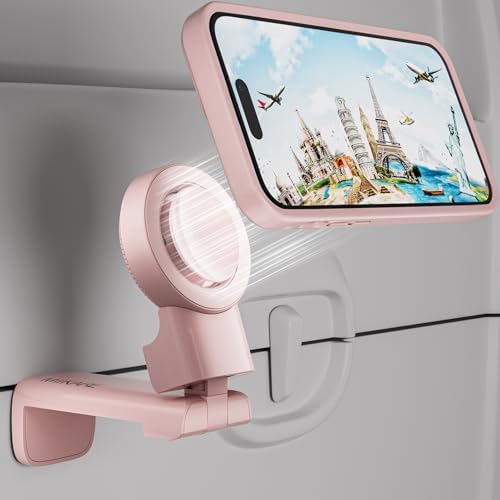 MiiKARE Airplane Travel Essentials Magnetic Phone Holder, Universal Handsfree Phone Mount for Flying with 360 Degree Rotation, Travel Must Haves Phone Stand for Desk, Tray Table, Black – Enhanced Compatibility and Speed
