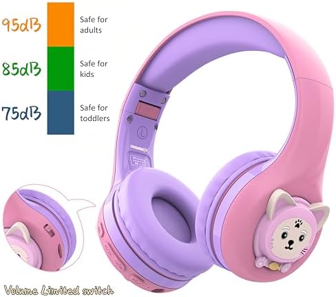 Riwbox CB-7 S Wireless Kids Headphones – Safe & Stylish Audio for Young Listeners with Adjustable Volume Control (74/85/95 d B), LED Glow Lights, 50 Hours of Playtime, Bluetooth 5.3 Connectivity, Built-in Microphone & TF Card Slot for School, Travel, and Home Use (Pink & Green) – Ideal for Active Lifestyles