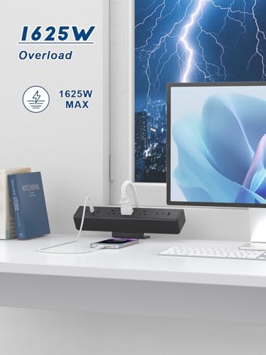 Ultimate Nightstand Charging Station with 4 Ultra-Fast USB-C Ports & 2 QC 3.0 USB-A Ports, 3 AC Outlets – Desk Edge Mount Power Strip with Advanced Surge Protection for Home Office & Bedroom (Sleek Black Finish) – Elevate Your Charging Efficiency and Style
