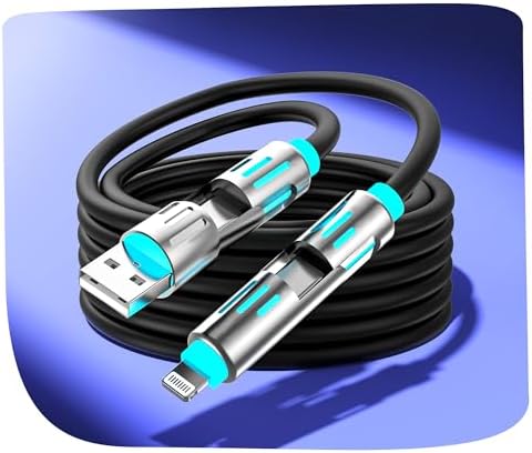 Ultimate 4-in-1 USB C Cable – 6 ft Multi-Device Charging Solution with 240 W Fast Charging, USB A/C to C & Lightning Compatibility, LED Indicator for Easy Use with i Phone 16/15/14 Pro, Mac Book, i Pad & Samsung Galaxy S25/S24 – Enhance Your Charging Experience with Durable Design and Optimal Flexibility