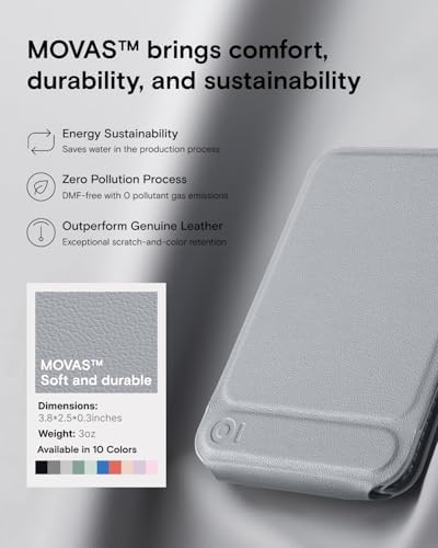 MOFT Phone Stand, Magnetic Phone Tripod Stand Stain-Resistant MOVAS Leather & Angle Adjustment & Strong Magnets Tripod for iPhone 16/15/14/13/12 (Included Metal Ring)-Misty Cove – Enhanced Compatibility and Speed