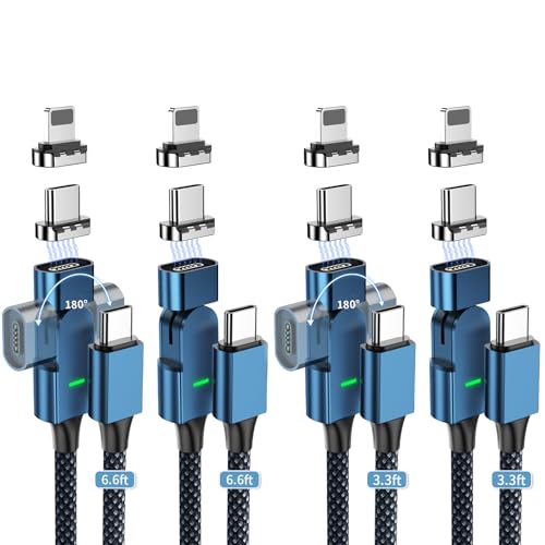 High-Speed 180° Rotatable Magnetic USB C Charging Cable – 100 W PD & 5 A Power for i Phone 15/14/13 & Mac Book Pro – Durable Nylon Braided 3-Pack of 6.6 ft Cables for Ultimate Flexibility – Elevate Your Charging with Secure Magnetic Connection & Optimal Angle Adjustability