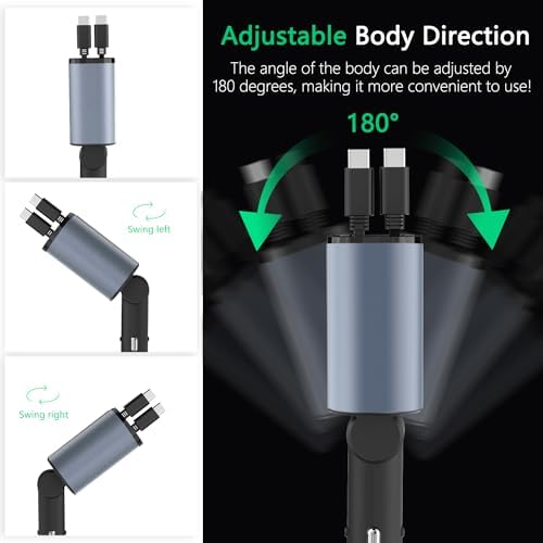 Paiholy 66 W 4-in-1 Retractable Car Charger – Dual USB Fast Charging Station with Dual i Phone Cables for i Phone 14/13/12/11 Pro Max/XS MAX and i Pad – Real-Time Voltage Display, Compact Design for Effortless Travel Convenience