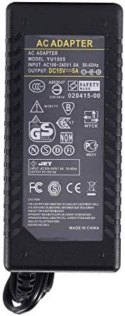 Universal 15 V 5 A Power Supply Adapter – High-Efficiency 75 W AC to DC Transformer for Photo Studio Lighting & LED Strips – 100-240 V Global Compatibility with 5.5 x 2.5 mm Connector for Reliable Performance and Versatile Use