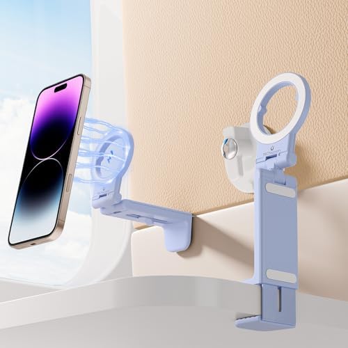 PROfezzion Magnetic Airplane Phone Holder for MagSafe, iPhone 16, 15, 14, 13, 12 & All Phones, Handsfree Phone Mount for Seat Tray Table, Pocket Size Travel Essentials Must Have Accessories for Flying – Enhanced Compatibility and Speed