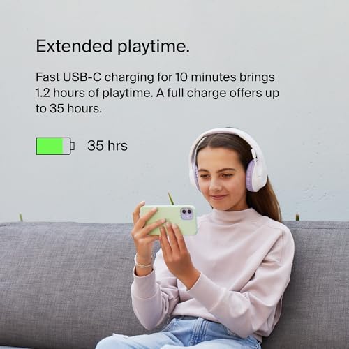 Belkin Sound Form Inspire Kids Wireless Over-Ear Headphones – Safe Listening with 85 d B Volume Limit, 35-Hour Battery Life, and Built-In Microphone – Ideal for Online Learning, Travel, and Fun – Trendy Lavender Compatible with i Phone, i Pad, Galaxy & More