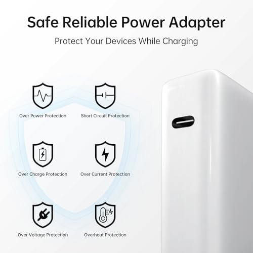 Rapid Charge 96 W USB-C Power Adapter for Mac Book Pro, Air, i Pad, Chromebook, and Dell Inspiron – Versatile High-Speed Charging Solution with 5.9 ft Tangle-Free Cable, Enhanced Device Compatibility, and Superior Safety Features for All USB-C Electronics