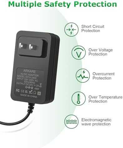 High-Performance 24 V 2 A Power Supply Adapter: Versatile 48 W AC to DC Converter for LED Strips, CCTV Cameras, and Printers – 4.9 FT Cable with Dual Barrel Plug Compatibility (5.5 x 2.5 mm & 2.1 mm) – Universal Input 100 V-240 V for Safe and Consistent Power Delivery – Essential Power Solution for Home and Professional Use with Enhanced Safety Features
