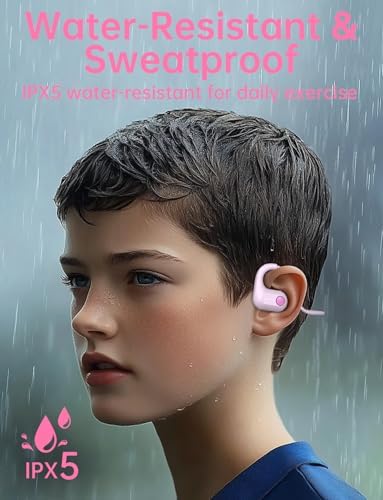 Ultra-Lightweight Kids Bluetooth Headphones – Vibrant Blue Air Conduction Design with IPX5 Waterproofing, 15-Hour Playtime, and Safe Listening Technology for School and Outdoor Fun – Perfect for Active Kids and Young Adventurers