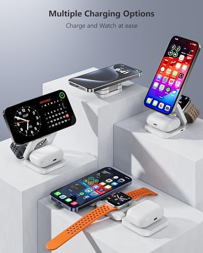 Antank 3-in-1 Magnetic Wireless Charging Station for Apple Devices – Compact Foldable Charger for i Phone 16/15/14/13/12, Air Pods Pro/2/3, and Apple Watch Series Ultra/SE/9/8/7/6/5/4/3/2/1 – Fast Charging, Enhanced Compatibility, Ideal for Travel and Home Use