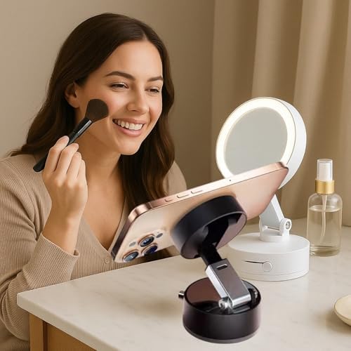 Adjustable Phone Stand with On/Off Switch, 360° Rotation, Fordable and Portable with Multipurpose Phone Holder for Car, Home, Office Available in Black, White, Pink (White) – Enhanced Compatibility and Speed