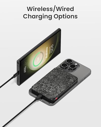 Ultra-Slim Carbon Mag Safe Power Bank – 5000 m Ah Lightweight Charger for i Phone 16 Pro Max/15/14/13 Series – 20 W PD Fast Charging with Durable Carbon Fiber Design – Effortless Magnetic Connection for On-the-Go Power
