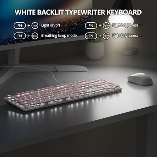 Vibrant Purple Ergonomic Wired Membrane Keyboard – Full-Size 104 Keys with Round Typewriter Keycaps, White LED Backlighting, and Ultra-Quiet Performance for Enhanced Productivity in Any Workspace