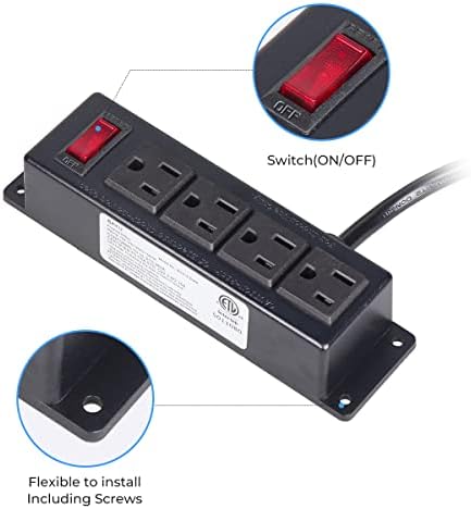 Revolutionize Your Workspace with the Wall Mount Power Outlet Strip – 4 Outlet Power Hub with On/Off Switch, 3 ft Cord for Under Desk Organization, Sleek Flat Plug Design in Black – Ideal for Home, Office, and Industrial Use, Enhanced Device Compatibility and Efficient Cable Management