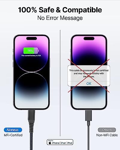 Aioneus 10 ft i Phone Charger 2 Pack – Apple Certified Lightning Cable with Fast Charging, Extra Long Nylon Braided Cord in Stylish Pink for i Phone 13, 12, 11, XS, XR, 10, 8, 7, 6 Plus – Unmatched Durability and Flexibility