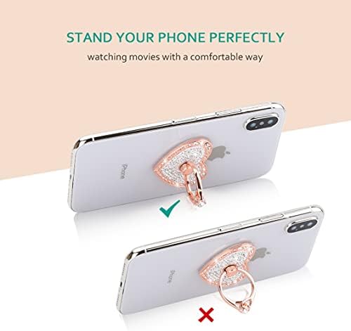Blingy Heart-Shaped Phone Finger Ring Holder – 360° Rotatable Zinc Alloy Kickstand with Crystals for Secure Grip and Enhanced Style – Washable & Removable Smartphone Accessory for All Devices in Rose Gold