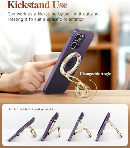 GVIEWIN Magnetic Phone Ring Holder, Compatible with MagSafe Phone Grip with Adjustable Stand, Magnet Phone Ring Kickstand for iPhone 16 Pro Max/Plus/15/14/13/12 Series/Other Phones (Purple) – Enhanced Compatibility and Speed