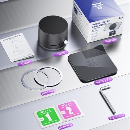 360° Rotation Vacuum Suction Phone Holder Stand for Magsafe, Foldable Magnetic Phone Holders for Your Car, Adjustable Suction Cup Phone Mount for iPhone 16/15/14/13/12, Black – Enhanced Compatibility and Speed