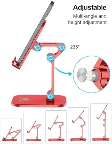 Transform Your Workspace with the OCYCLONE Adjustable Phone Stand & Cable Organizer Set – Versatile Foldable Holder for 4.7″ to 13″ Devices, Personalized Viewing Heights, and Effortless Portability for Home and Office Efficiency