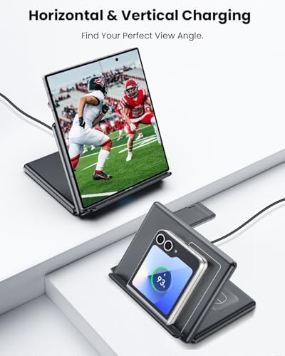 GEEKERA 3-in-1 Foldable Wireless Charging Station for Samsung – Fast Charging Dock for Galaxy Z Flip/Fold 6-3, S24-S20 Ultra Plus, Watch 6-3 Active & Buds 2 Pro/Live – Compact, Non-Slip Design for Home, Office & Travel