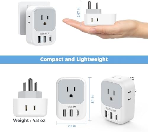 Ultimate European Travel Power Adapter: 4 AC Outlets & 3 Fast Charge USB Ports (1 USB-C PD 20 W) – Compact, Foldable Design for Effortless Connectivity in Spain, France, Germany, Italy, Portugal & Iceland – Versatile Compatibility for All Your Devices