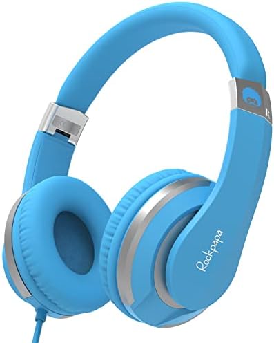 Rockpapa HS20 Kids Wired Headphones – Super Lightweight & Foldable Design with Integrated Microphone, Perfect for School, Travel & Entertainment – Compatible with Tablets & Smartphones, Stylish Black & Orange for Ages 3-15, Ideal for Learning, Play, and Hands-Free Communication