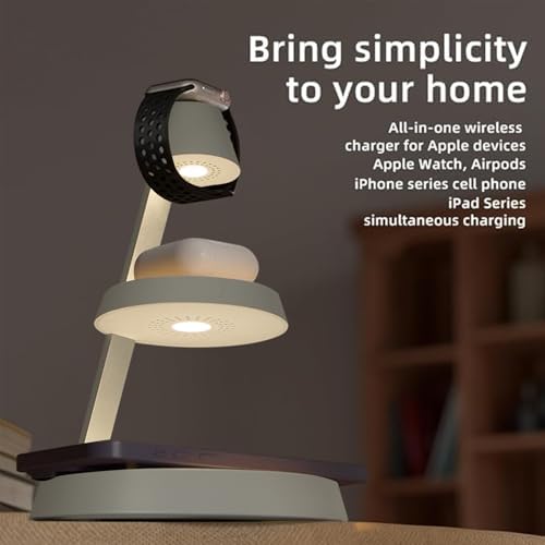 Elevate Your Charging Experience with the Marble Style Magnetic Wireless Charger 3 in 1 Tower – Sleek Night Light Charger for Cellphones, Wireless Earbuds, and Apple Watch with High-Power Output and Space-Saving Design – Perfect for Home or Office Use