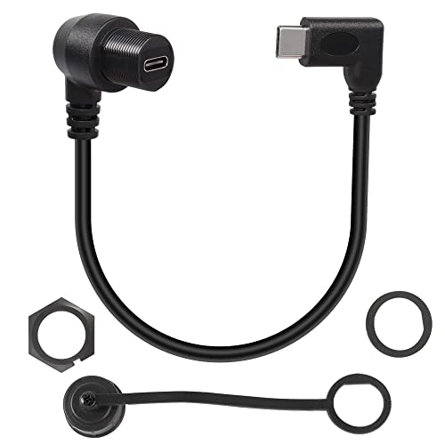 QIANRENON 90 Degree Right Angle USB C 3.1 Extension Cable – 10 Gbps Waterproof Panel Mount Solution, 30 cm Length for Streamlined Connectivity in Compact Spaces – Ideal for Vehicles and Workstations