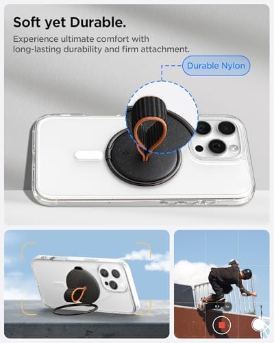 Spigen O-Mag Magnetic Phone Holder Grip with Finger Strap Loop – Dune Beige – Perfectly Designed for i Phone 16/15/14/13/12 Series – Enhanced Mag Safe Compatibility & Secure Grip for Effortless Use – Adjustable Kickstand & Durable Nylon Strap for Everyday Convenience – Elevate Your Smartphone Experience with Style