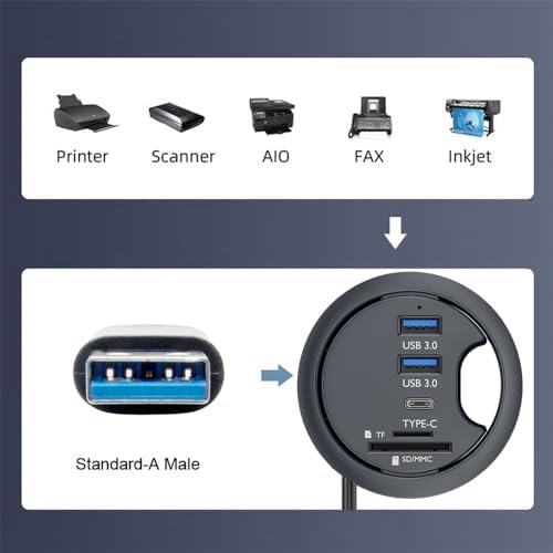 Optimize Your Workspace with the NFHK USB 3.0 Hub & Desk Grommet Dock – High-Speed Dual-Port Splitter with Micro-SD Card Reader for Effortless Device Connectivity and Enhanced Workflow Efficiency