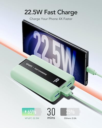 Ultra-Reliable VRURC 20,000 m Ah Portable Power Bank – Fast Charging Battery Pack with 4 USB Outputs and 3 Input Options for Ultimate Device Compatibility – Compact Travel Essential for i Phone, Samsung, and Android Users – Durably Designed for On-the-Go Charging Needs