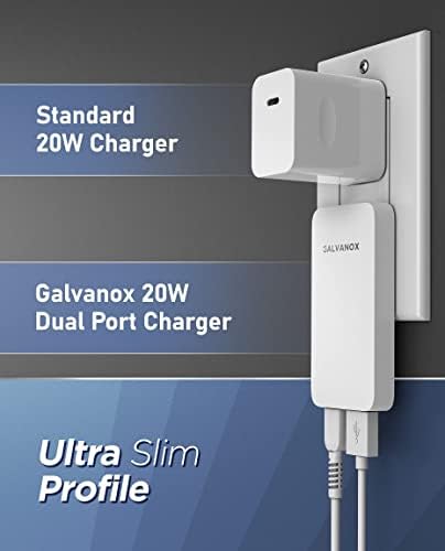 Galvanox Ultra Slim Type C Wall Charger – 20 W Fast Charging Power Adapter for i Phone 12-16 & Samsung Galaxy Devices – Dual USB-C & USB-A Ports – Compact 2-Pack for Home & Travel – Enhanced Speed & Compatibility