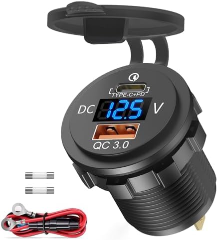 High-Performance 12 V USB C Car Outlet Adapter with PD 30 W & QC 18 W Ports – Waterproof Cigarette Lighter Replacement with LED Digital Voltmeter for Boats, Trucks, RVs, and Golf Carts – Ultimate Charging Solution for On-the-Go Devices