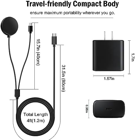 Ultimate 2-in-1 Samsung Galaxy Watch Charger Cable with 20 W Power Adapter | Magnetic USB-C Fast Charging Cord for Galaxy Watch 6/7/Ultra, 5/5 Pro, 4/4 Classic, 3, Active 2/1 | Enhanced Compatibility and Speed for Smartwatch Efficiency