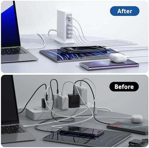Ultimate 125 W USB-C Multi-Device Charging Station: 6-Port Fast Charger with Ga N Technology for i Phone, i Pad, Apple Watch, Galaxy S23 & More – Compact Power Hub for Home & Office Efficiency