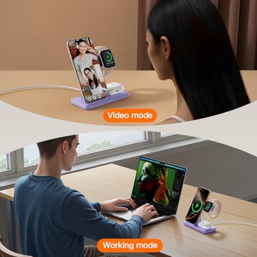 3-in-1 Wireless Charging Station for Apple Devices – 15 W Fast Charger Stand for i Phone 16/15/14/13/12/11, Apple Watch, and Air Pods – Convenient Portable Design with Enhanced Compatibility and Safety Features for Home and Travel – Perfect Gift for Tech Enthusiasts