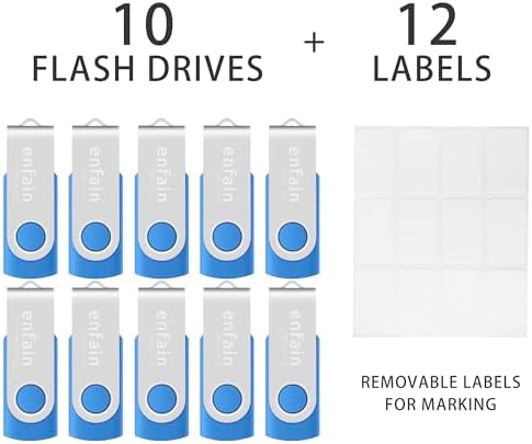 Enfain 10-Pack Red USB Flash Drives 16 GB – High-Speed USB 2.0 Memory Sticks with LED Indicator & 12 Labels for Easy Organization – Reliable & Portable Data Storage Solution for Professionals and Students