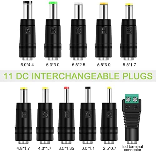Reliable 18 V 2 A AC Adapter Power Supply Charger with 11 Interchangeable DC Plugs – Enhanced Regulated Switching Power for 300 m A to 2000 m A Devices – Ultimate Versatility and Safety Features for All Electronic Applications
