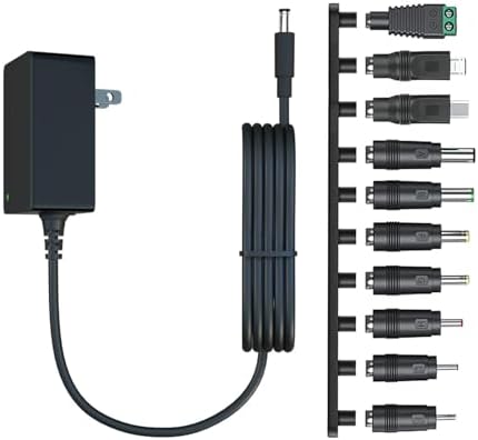 Universal 12 V 2 A ETL Certified AC Power Adapter with 10 Interchangeable Tips – Reliable Charging Hub for LED Strip Lights, CCTV Cameras, Bluetooth Speakers, GPS Units, Routers, and Webcams – 6-Foot Flexible Cord for Enhanced Convenience and Dependability